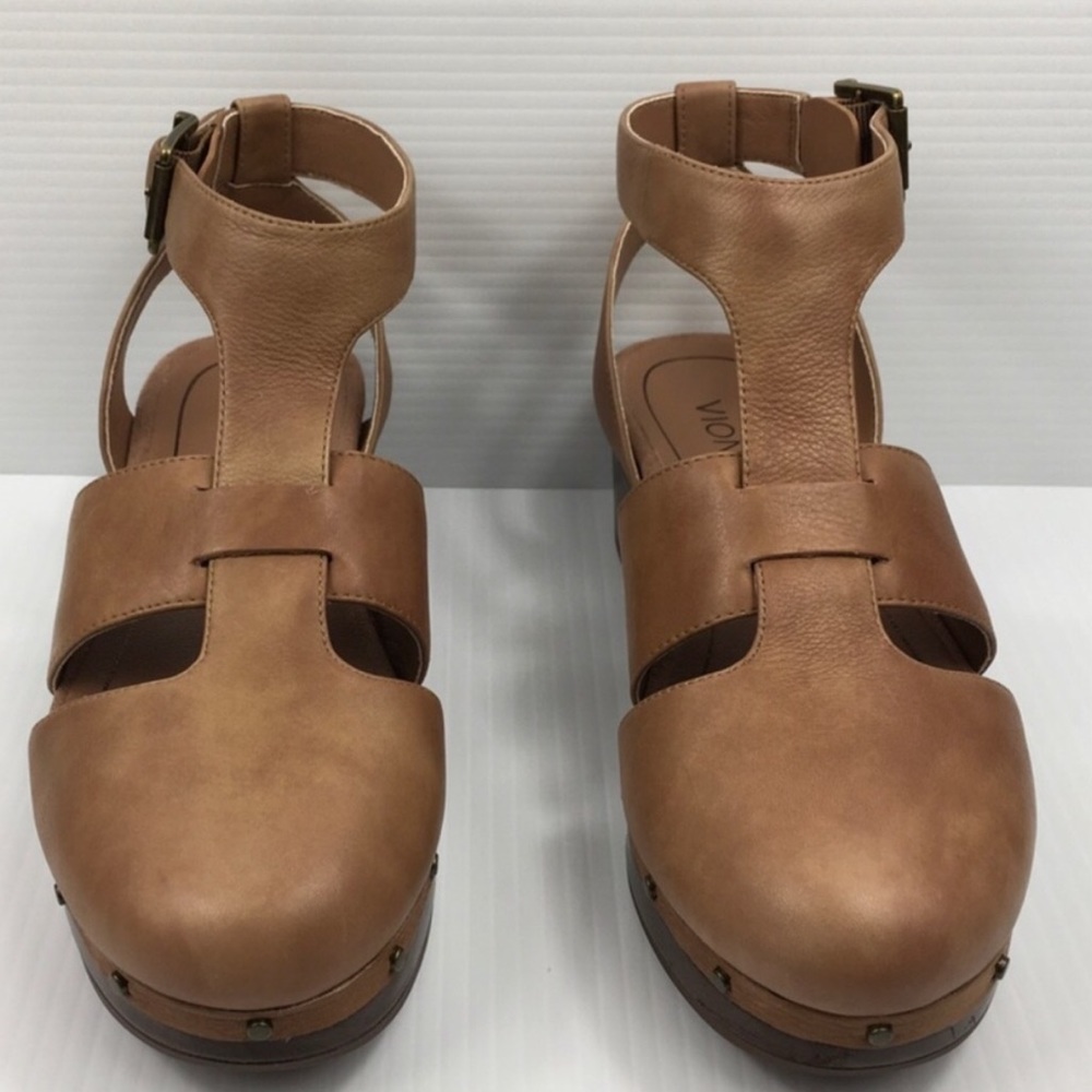 Vionic Faye Ankle Strap Clog Toffee Tan Leather NWOT - Picture 2 of 9